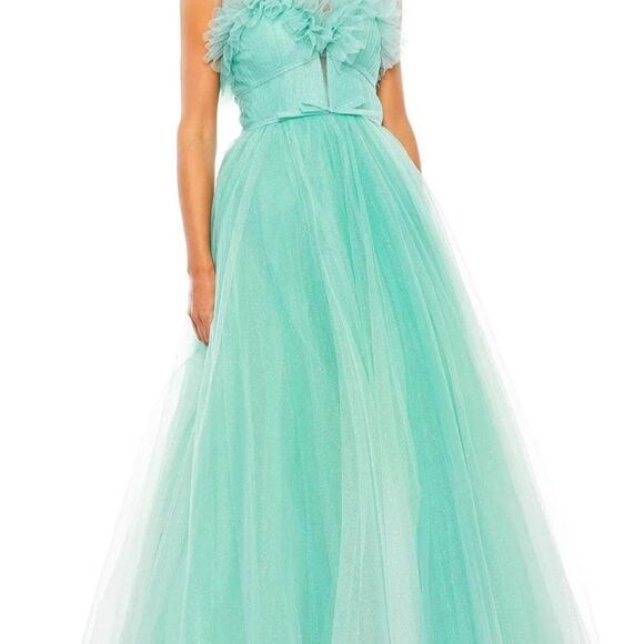 NWT Mac Duggal 20555 Mint Aqua Blue Glitter Tulle Strapless Ball Dress Gown 14 - Picture 2 of 12